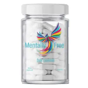 A jar of pills with the words mentally free written on it.