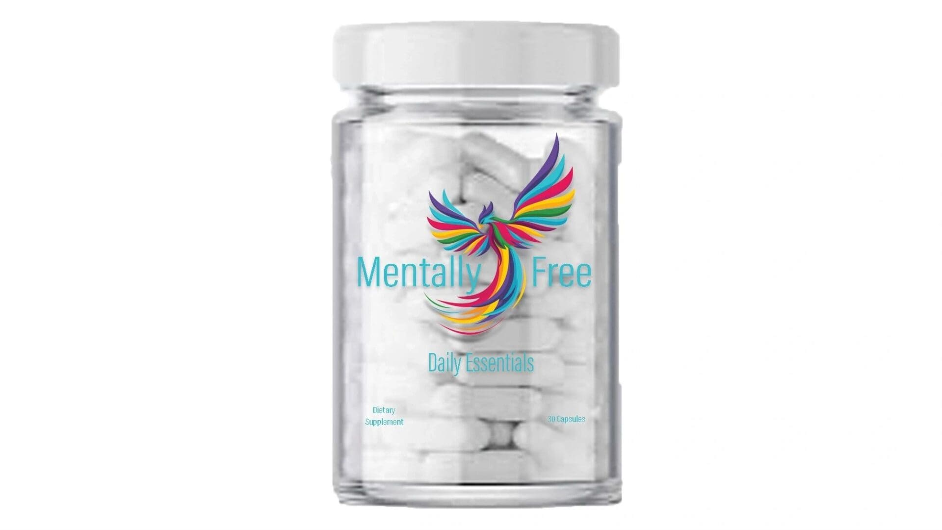 A jar of pills with the words mentally free written on it.